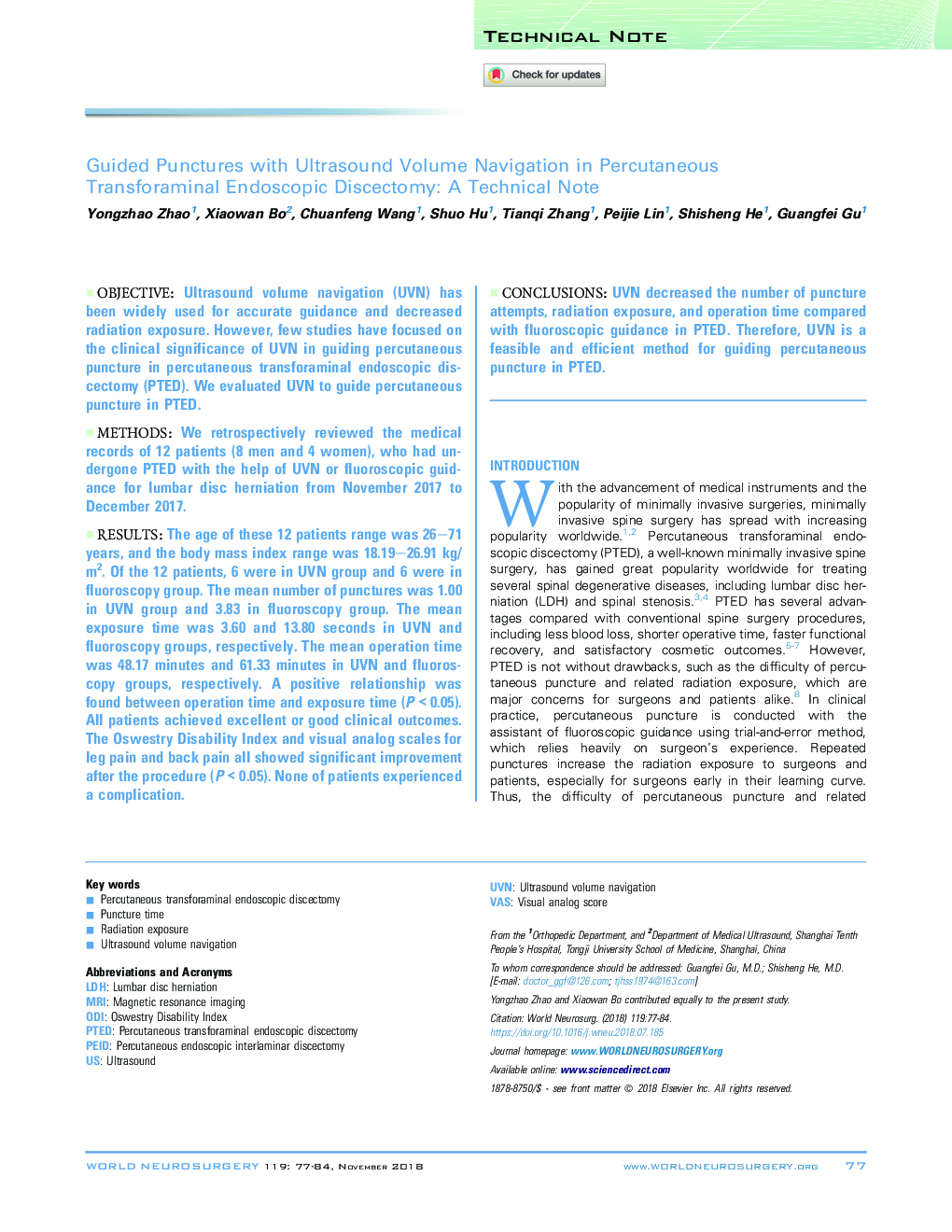 Guided Punctures with Ultrasound Volume Navigation in Percutaneous Transforaminal Endoscopic Discectomy: A Technical Note