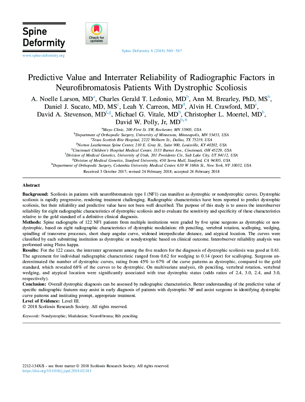 ارزش پیش بینی کننده و قابلیت اطمینان بینابینی عوامل رادیوگرافی در بیماران مبتلا به نوروفیبروماتوزیس مبتلا به اسکولیوز دیستروفی