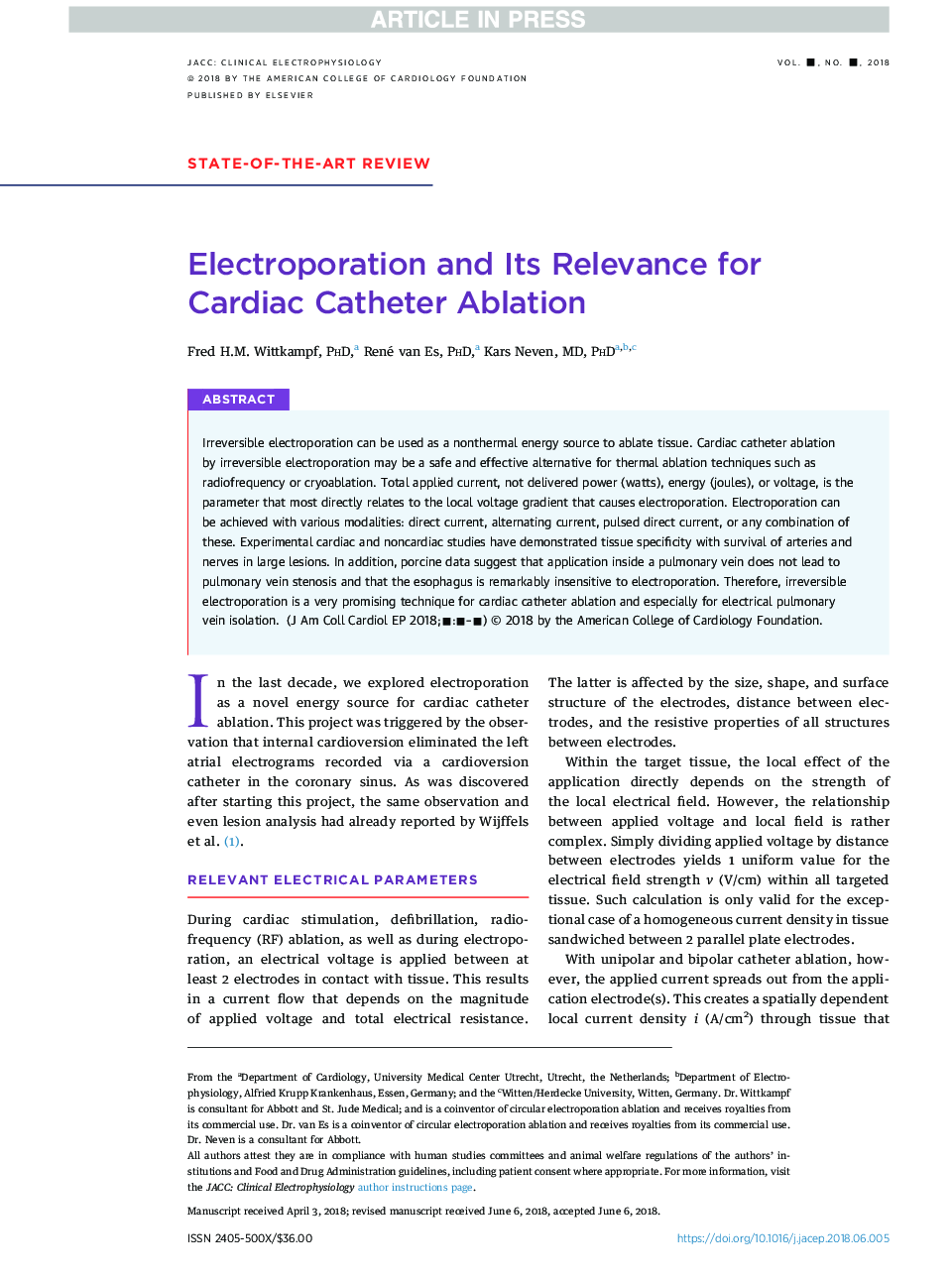 Electroporation and its Relevance for Cardiac Catheter Ablation