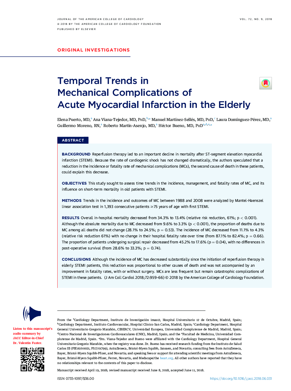 Temporal Trends in MechanicalÂ Complications of AcuteÂ Myocardial Infarction in the Elderly