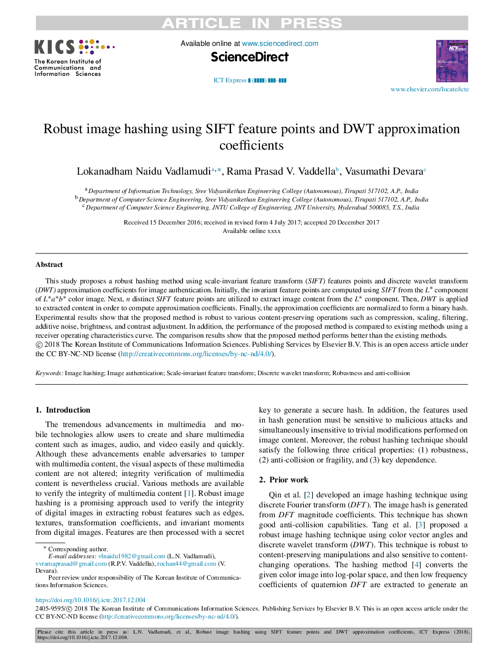 Robust image hashing using SIFT feature points and DWT approximation coefficients