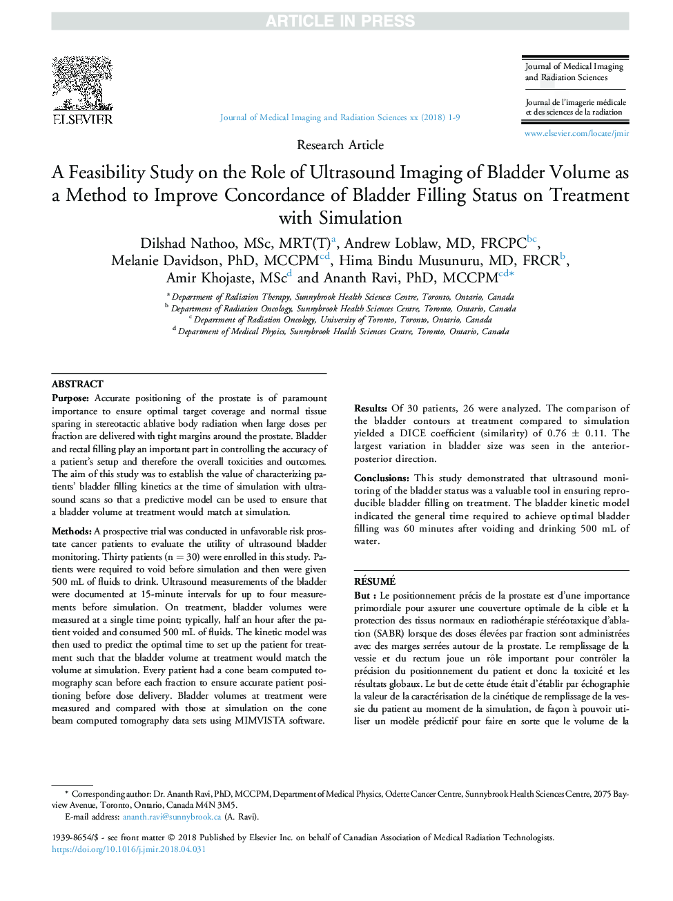 بررسی امکان سنجی نقش تصویربرداری اولتراسوند در دوره مثانه به عنوان یک روش برای بهبود سازگاری وضعیت پرکردن مثانه در درمان با شبیه سازی