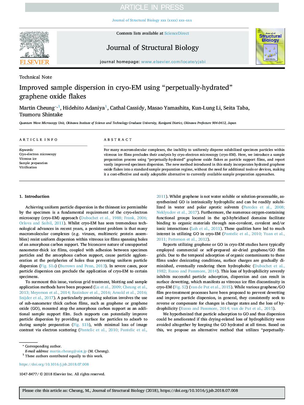 Improved sample dispersion in cryo-EM using “perpetually-hydrated” graphene oxide flakes