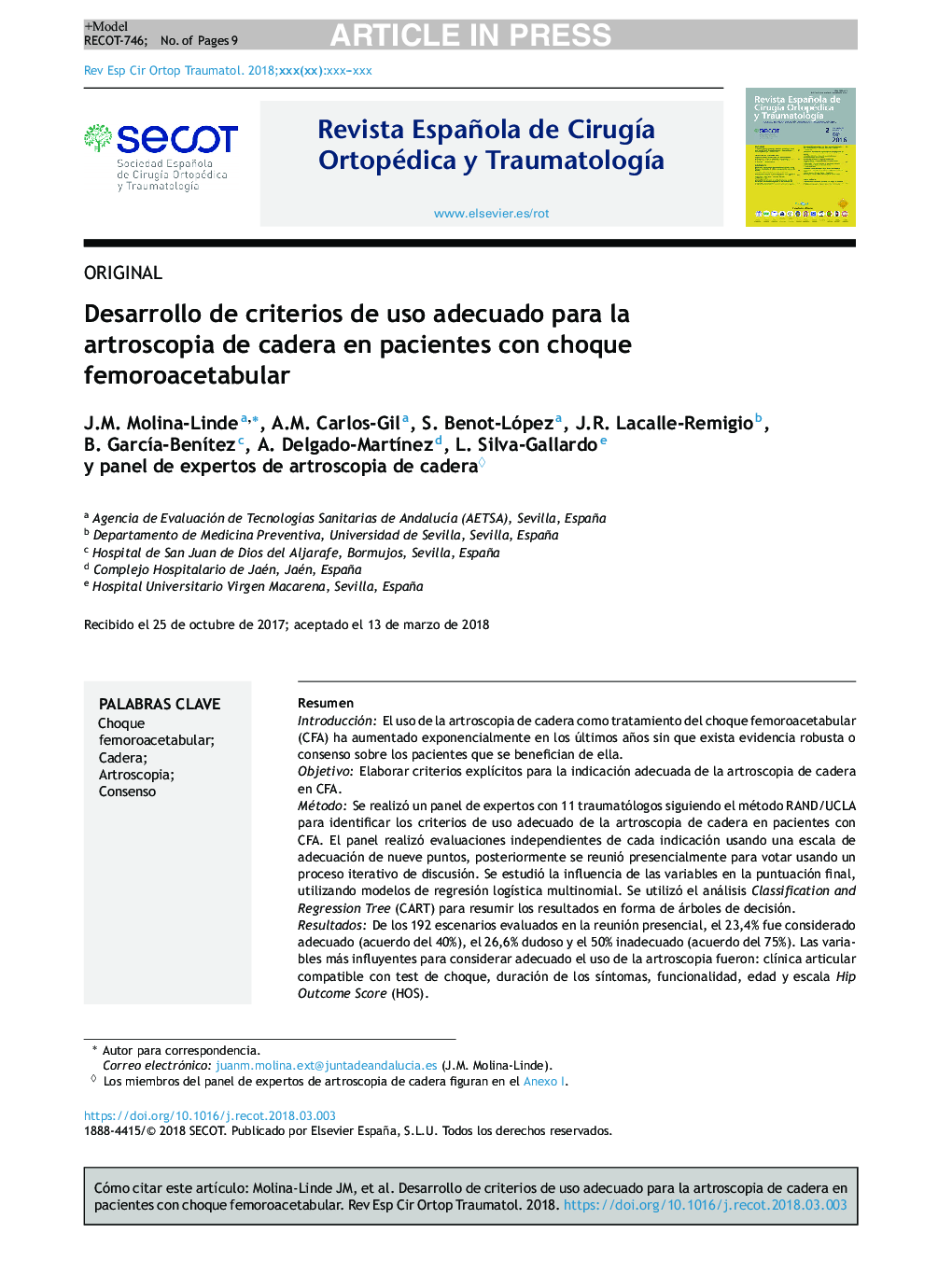 Desarrollo de criterios de uso adecuado para la artroscopia de cadera en pacientes con choque femoroacetabular