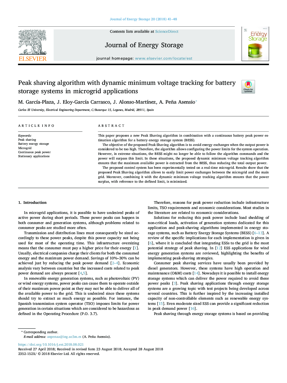 Peak shaving algorithm with dynamic minimum voltage tracking for battery storage systems in microgrid applications