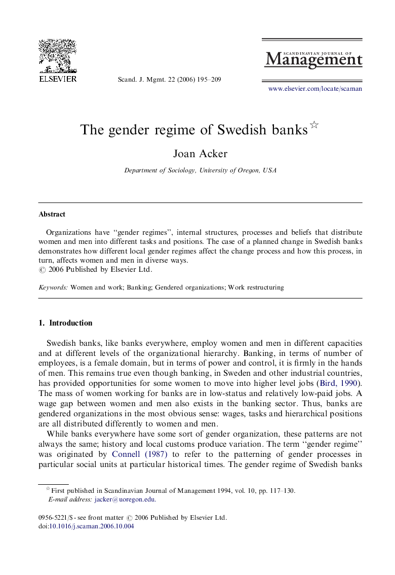 The gender regime of Swedish banks 