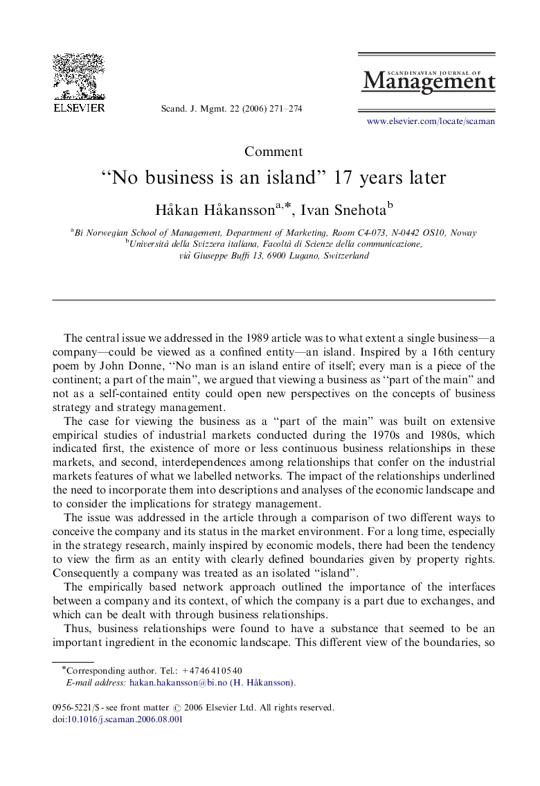 “No business is an island” 17 years later