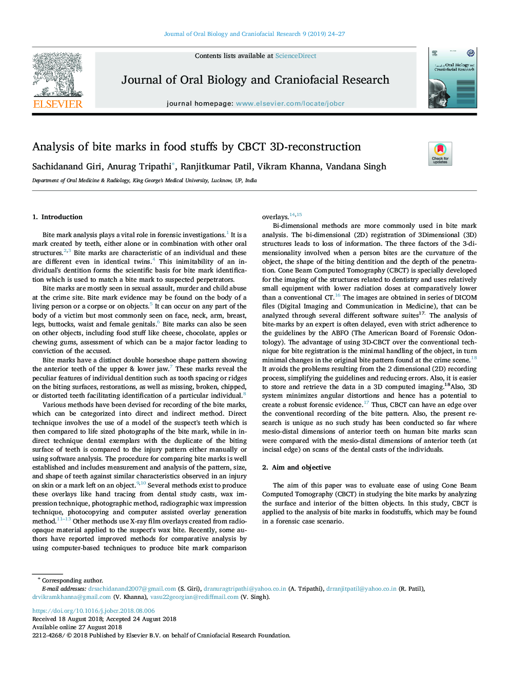 Analysis of bite marks in food stuffs by CBCT 3D-reconstruction