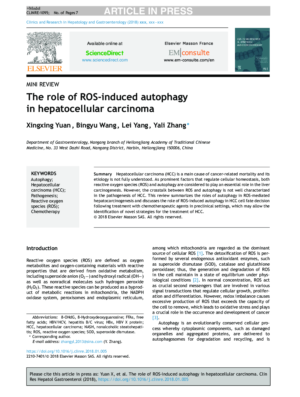 The role of ROS-induced autophagy in hepatocellular carcinoma