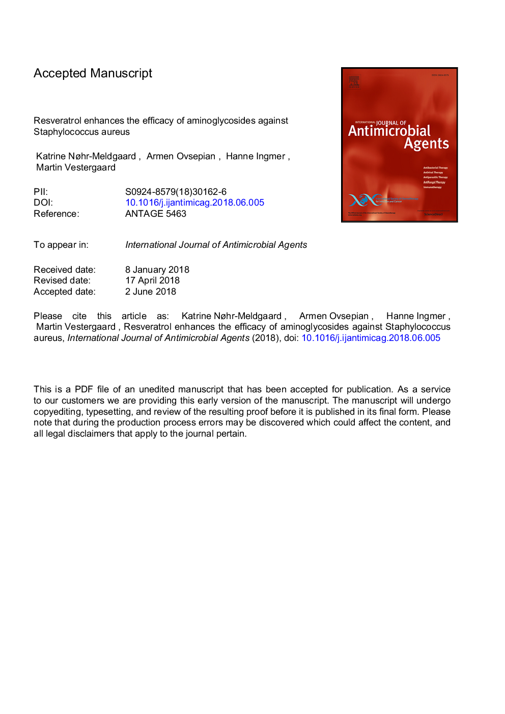 رسکوراترول اثر آمینوگلیکوزید ها را نسبت به استافیلوکوک اورئوس افزایش می دهد