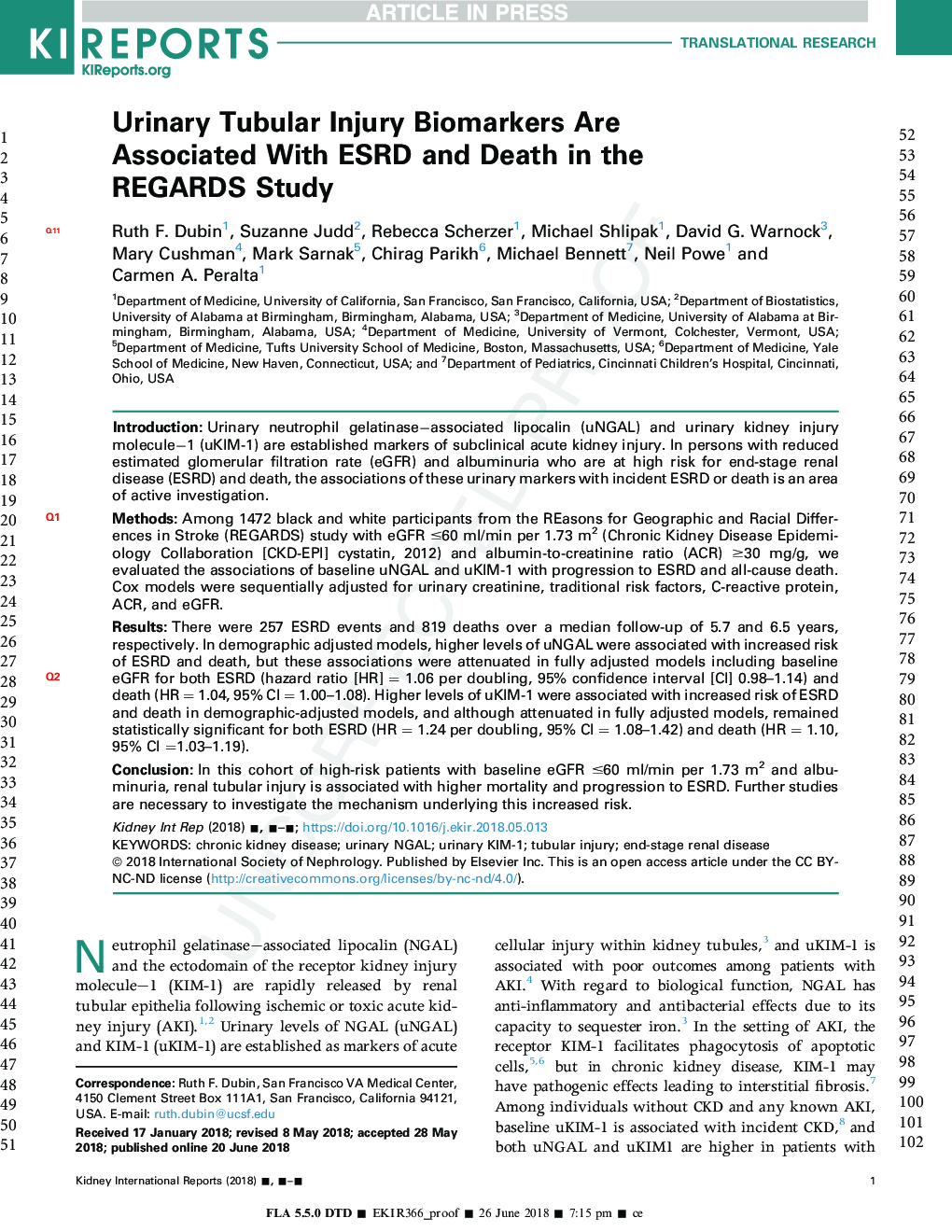 Urinary Tubular Injury Biomarkers Are Associated With ESRD and Death in the REGARDS Study