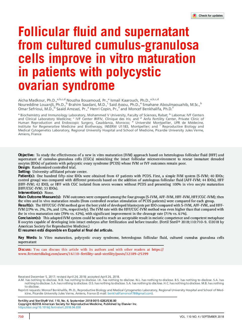 Follicular fluid and supernatant from cultured cumulus-granulosa cells improve inÂ vitro maturation in patients with polycystic ovarian syndrome