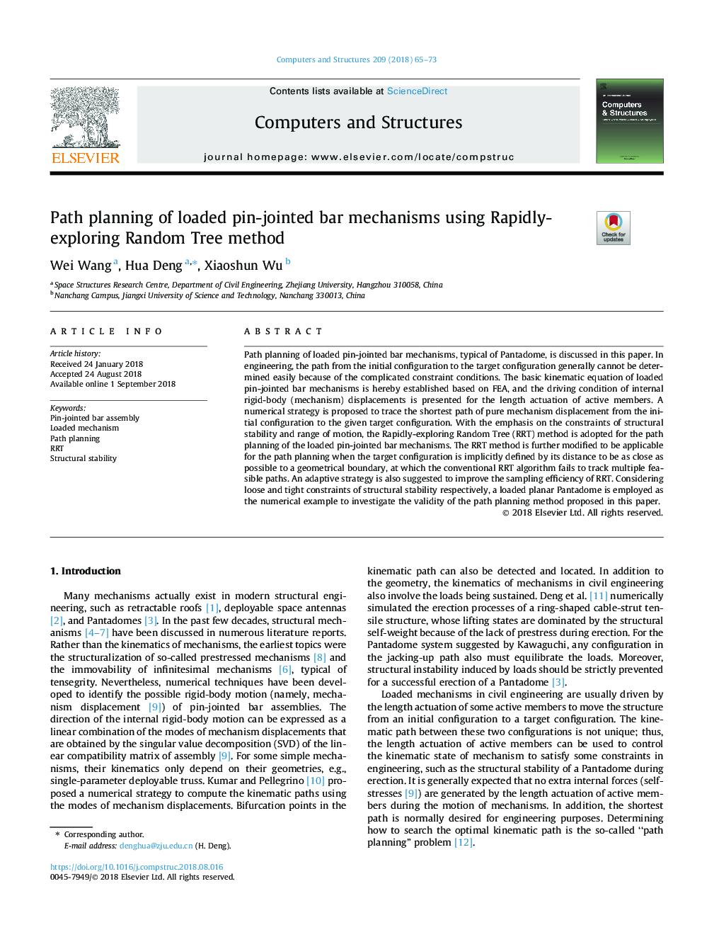 Path planning of loaded pin-jointed bar mechanisms using Rapidly-exploring Random Tree method