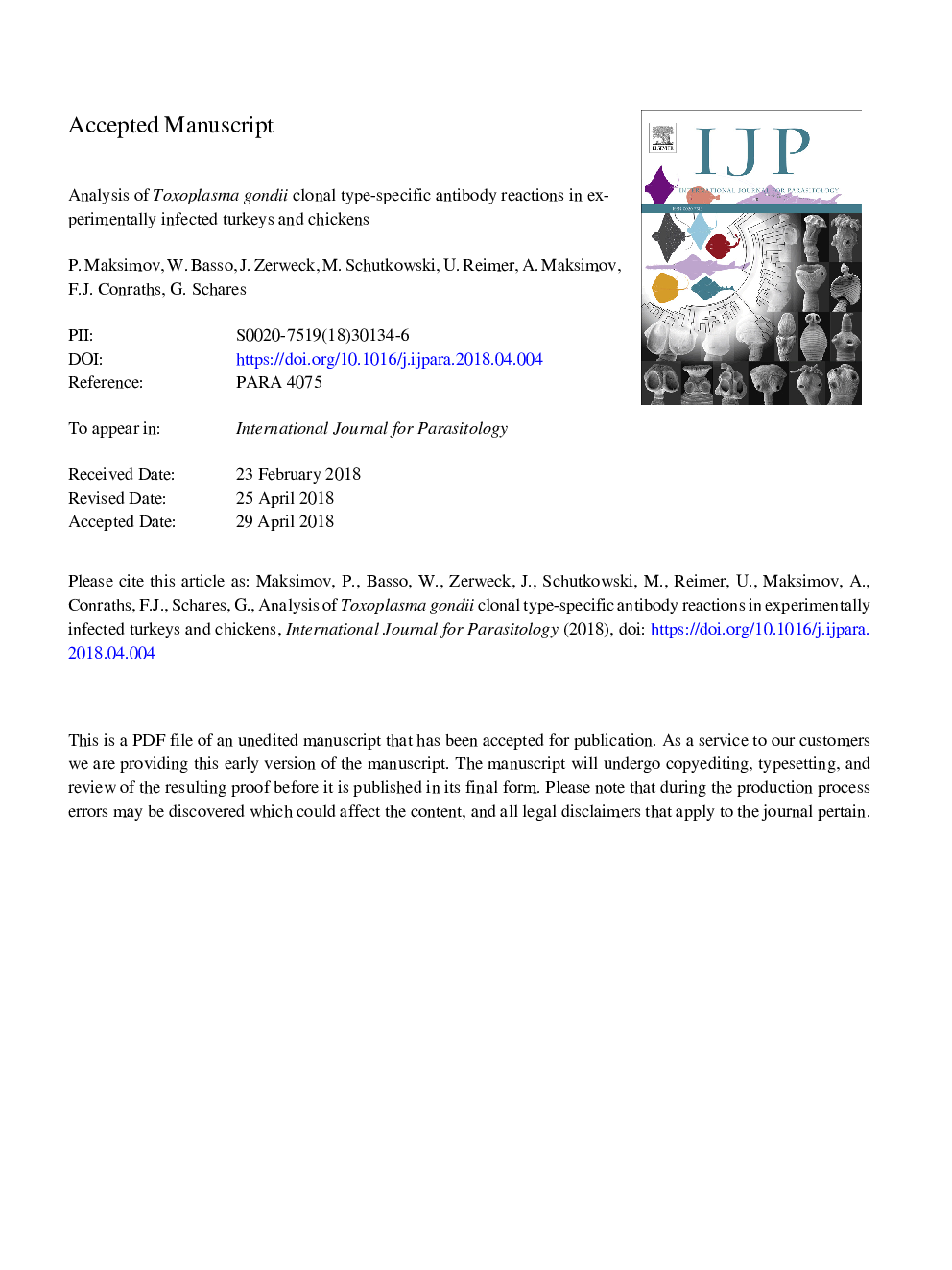 Analysis of Toxoplasma gondii clonal type-specific antibody reactions in experimentally infected turkeys and chickens