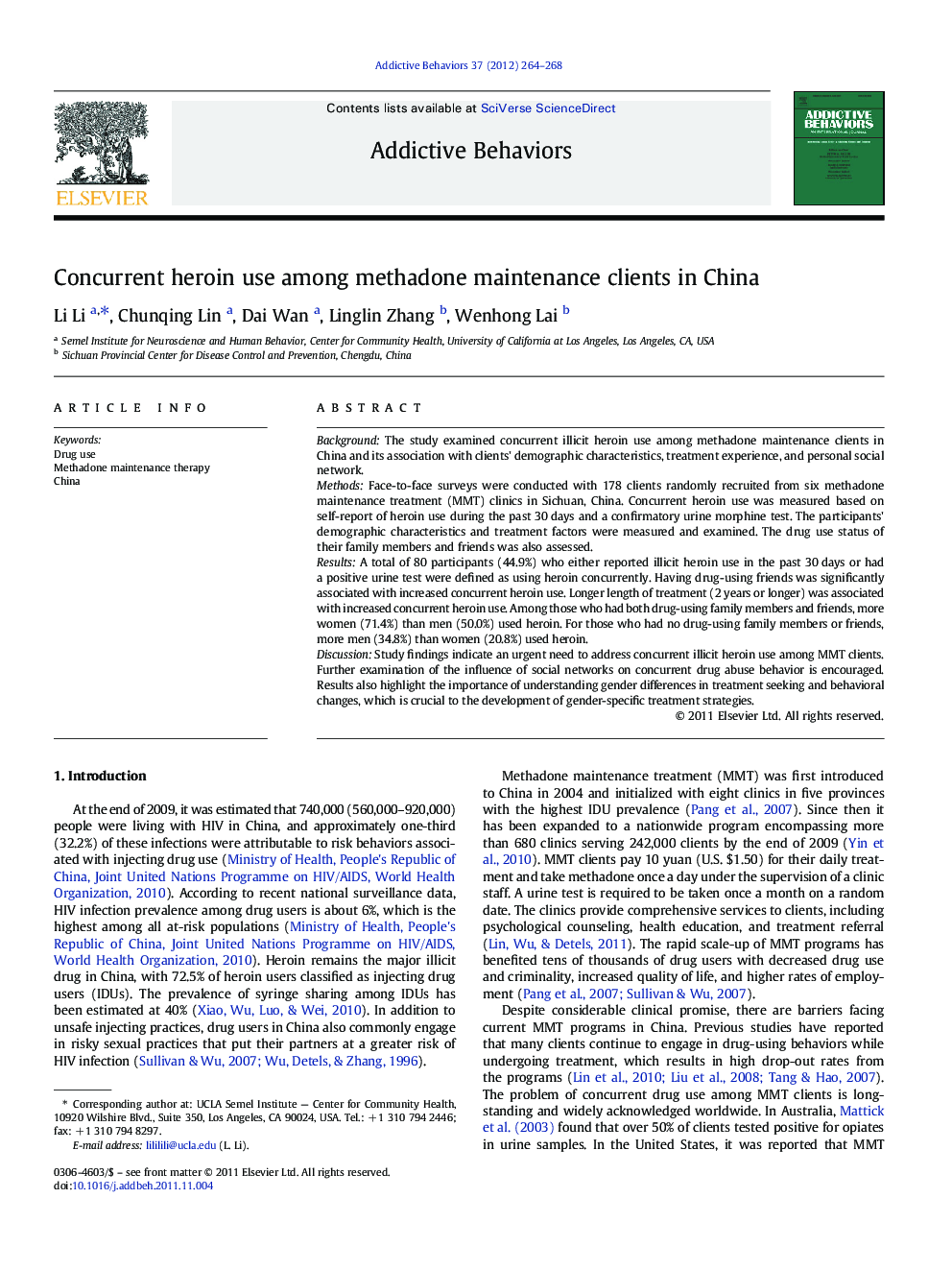 Concurrent heroin use among methadone maintenance clients in China