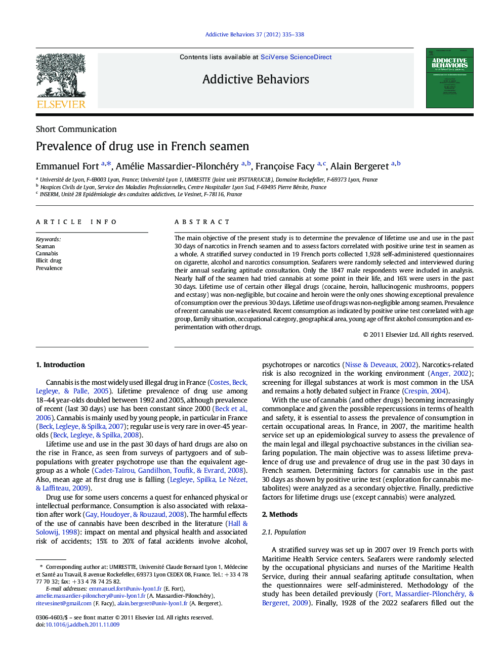 Prevalence of drug use in French seamen