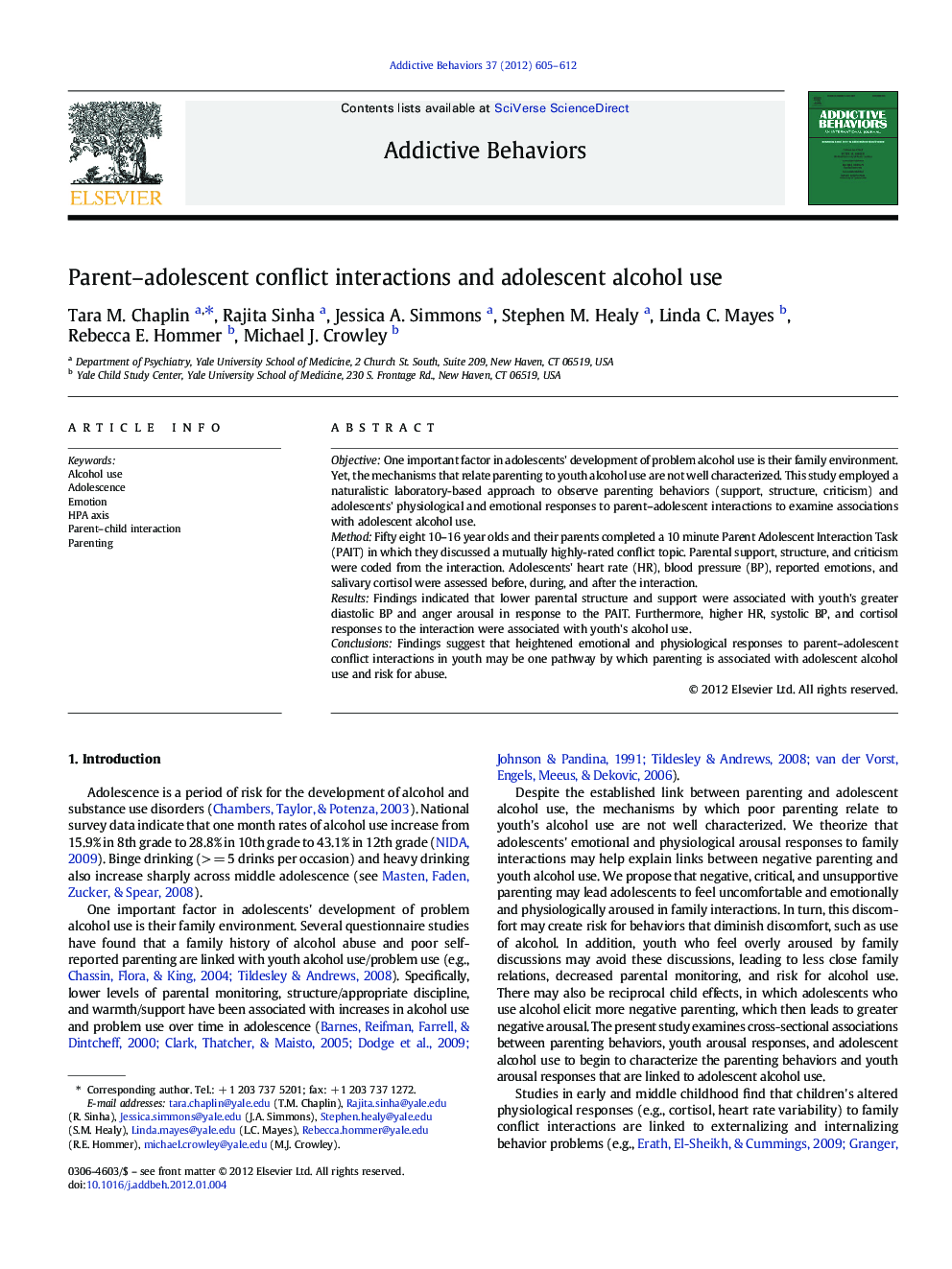 Parent–adolescent conflict interactions and adolescent alcohol use