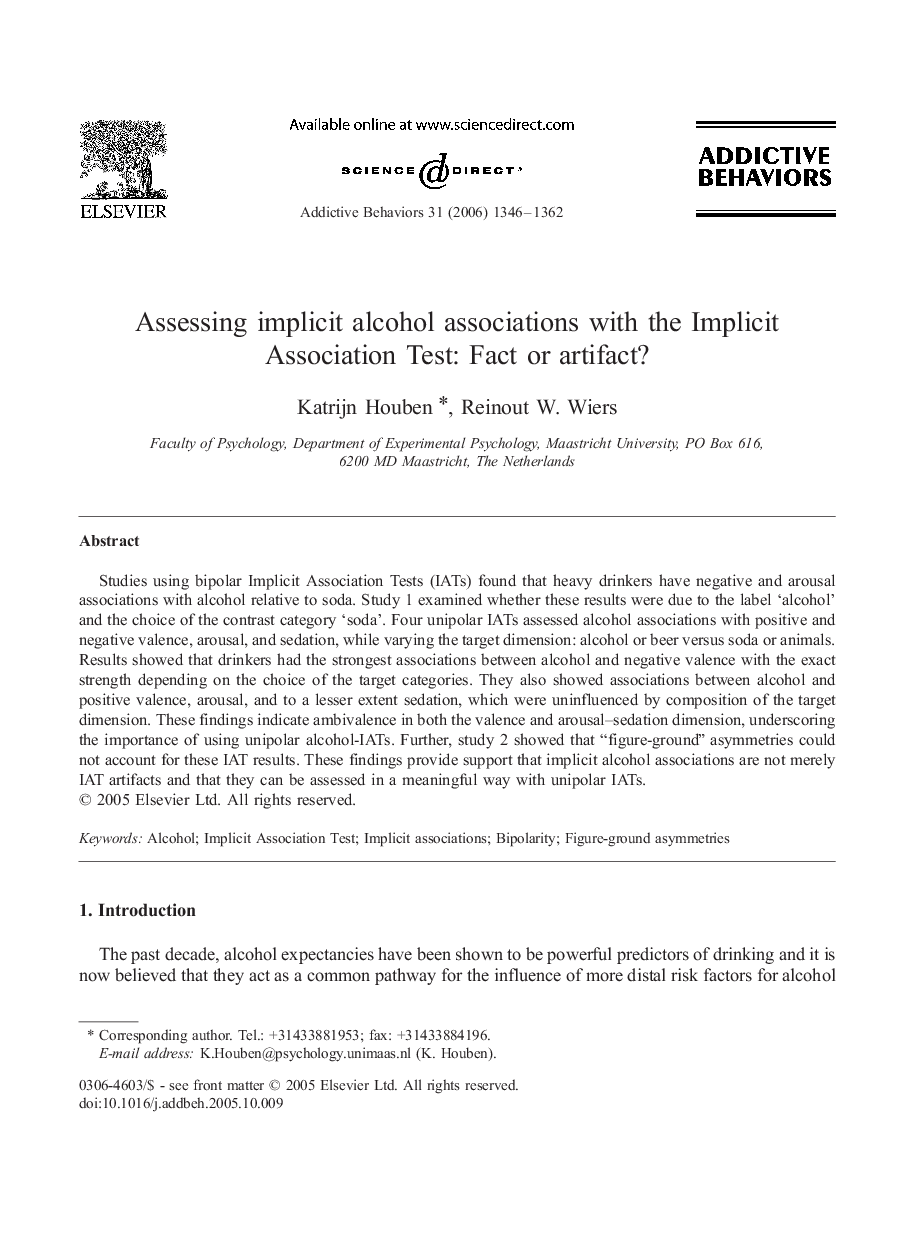 Assessing implicit alcohol associations with the Implicit Association Test: Fact or artifact?