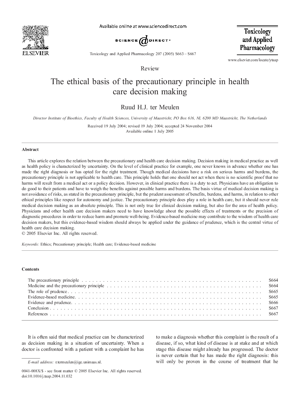 The ethical basis of the precautionary principle in health care decision making