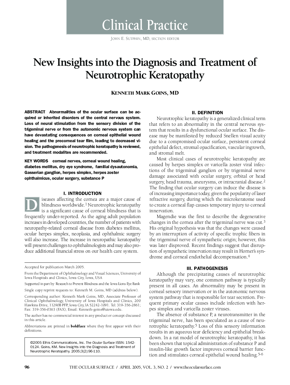 New Insights into the Diagnosis and Treatment of Neurotrophic Keratopathy