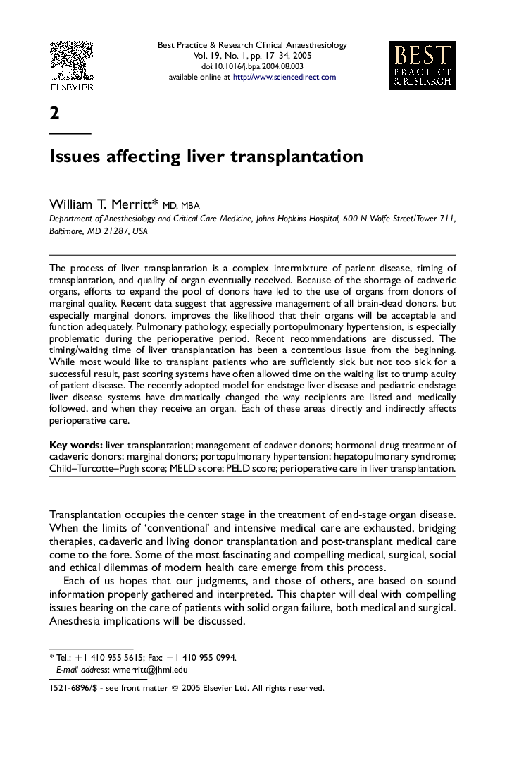 Issues affecting liver transplantation