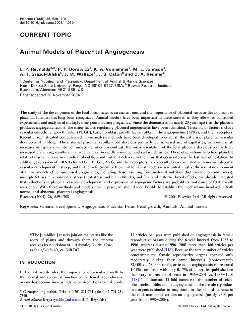 Animal models of placental angiogenesis