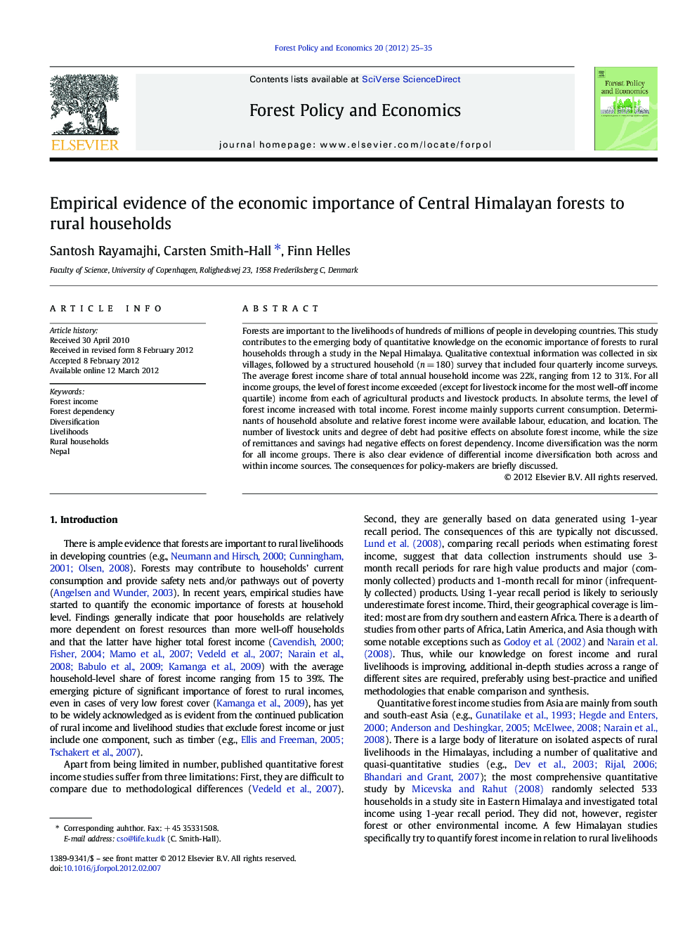 Empirical evidence of the economic importance of Central Himalayan forests to rural households