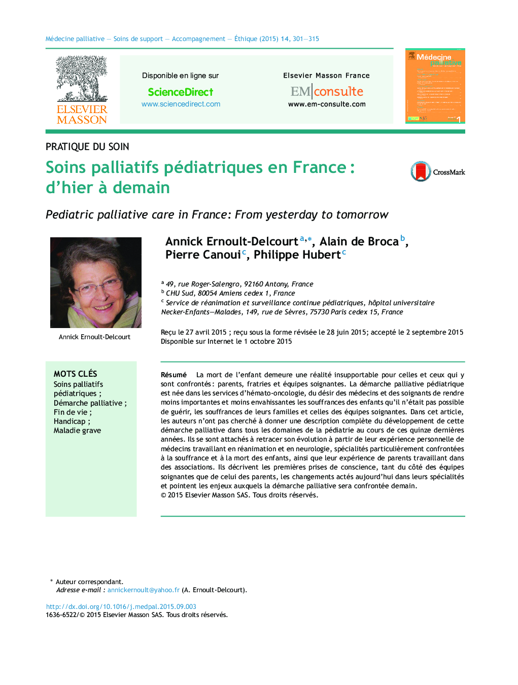 Soins palliatifs pédiatriques en FranceÂ : d'hier Ã  demain