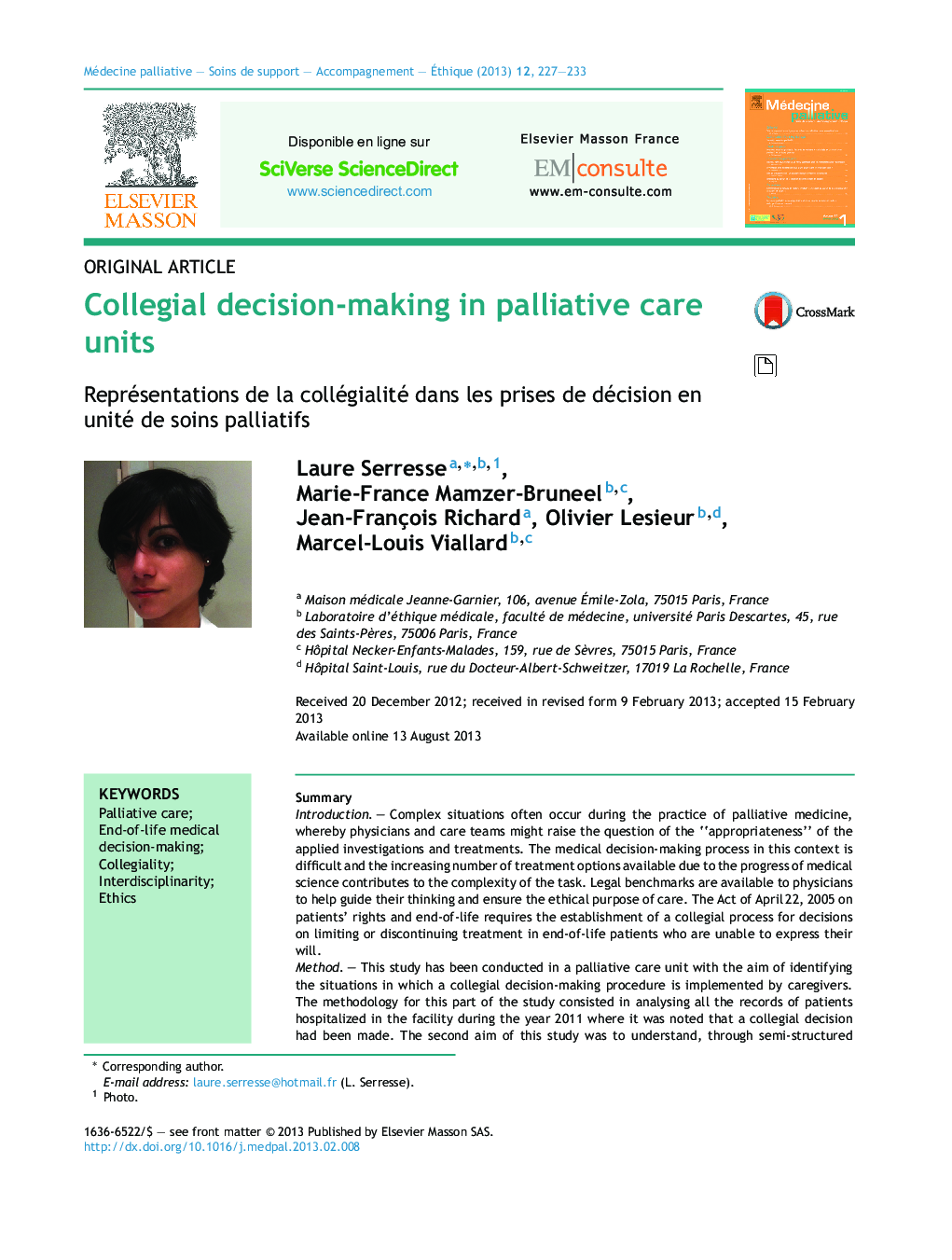 Collegial decision-making in palliative care units