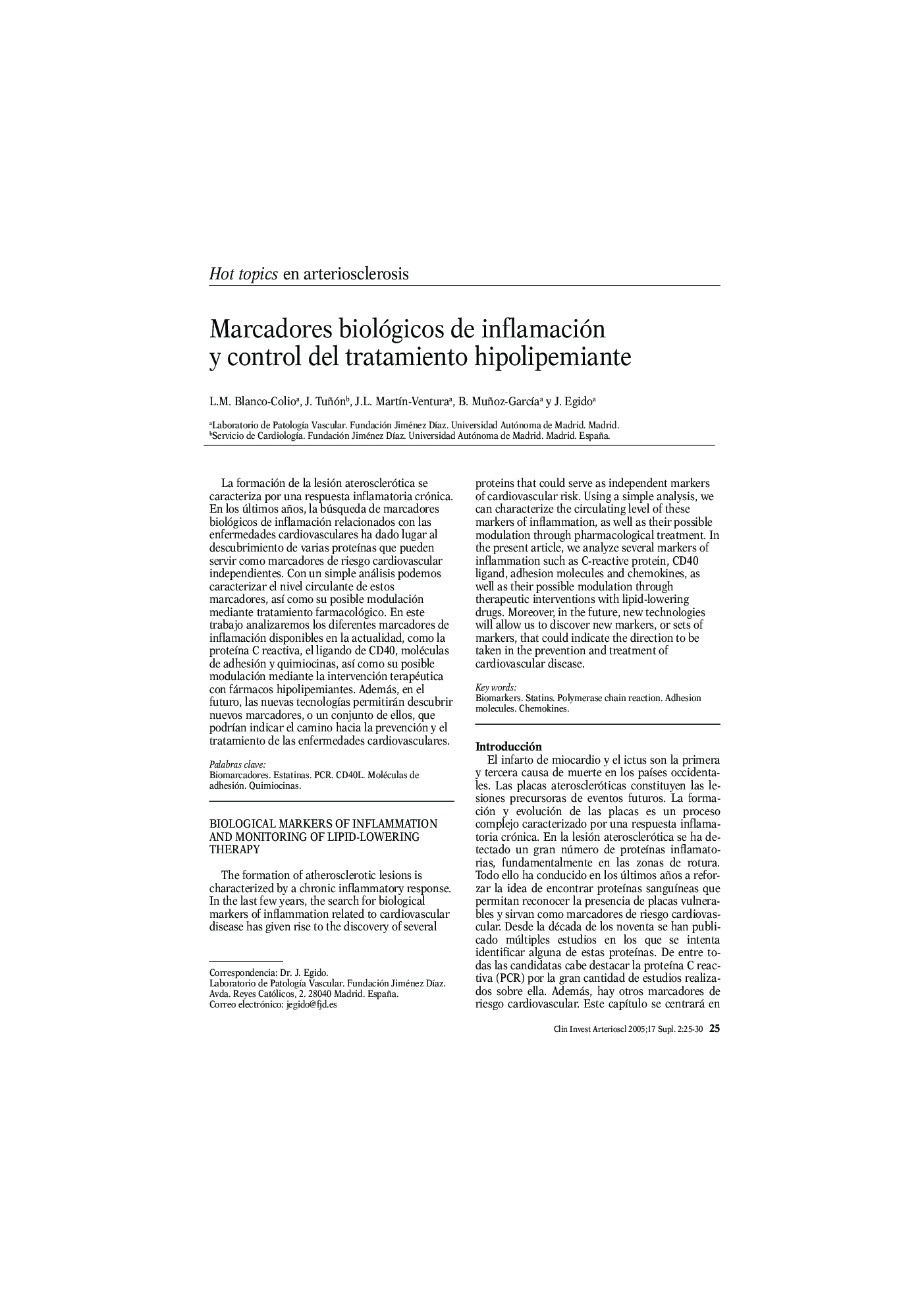 Marcadores biológicos de inflamación y control del tratamiento hipolipemiante