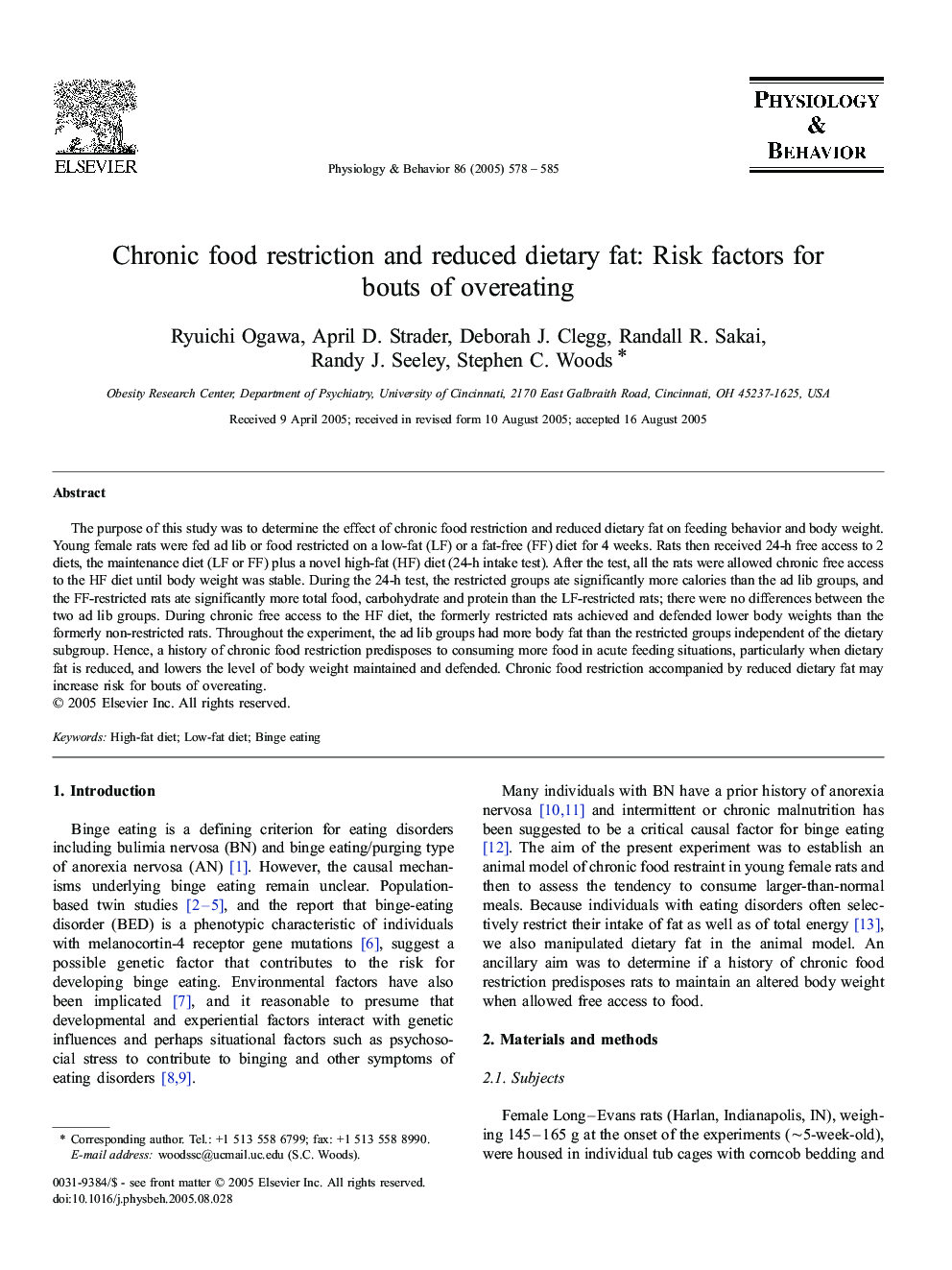 Chronic food restriction and reduced dietary fat: Risk factors for bouts of overeating