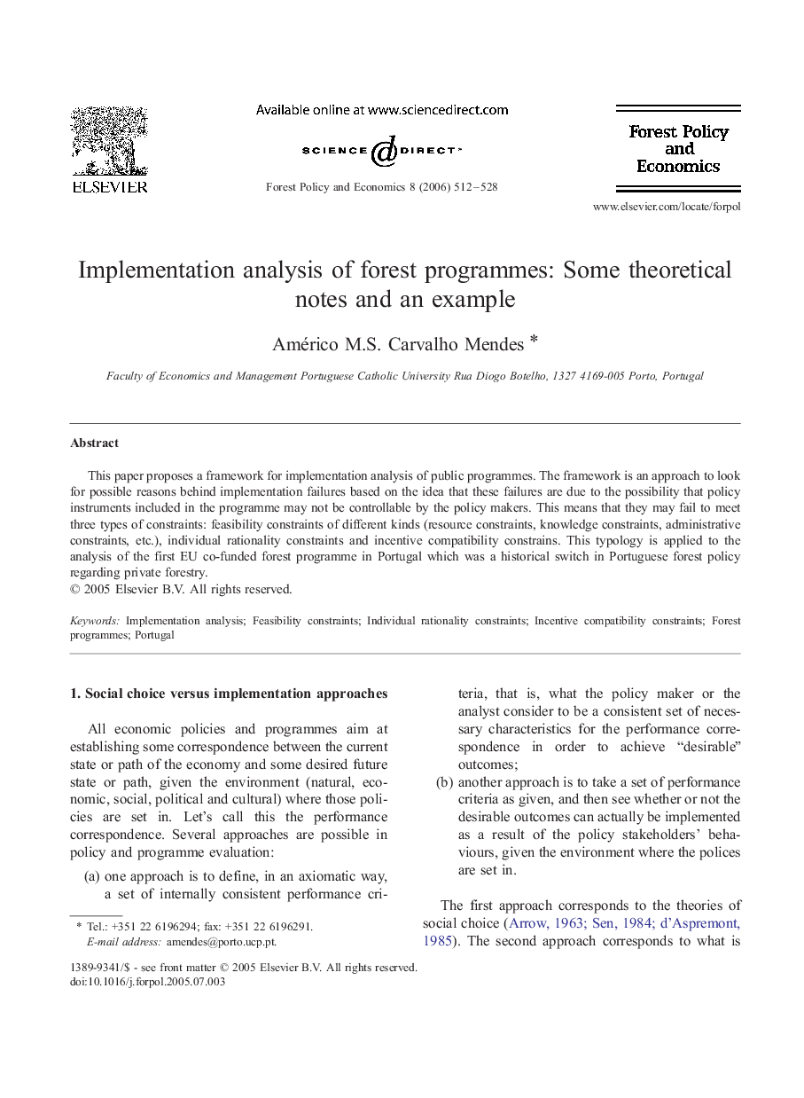 Implementation analysis of forest programmes: Some theoretical notes and an example