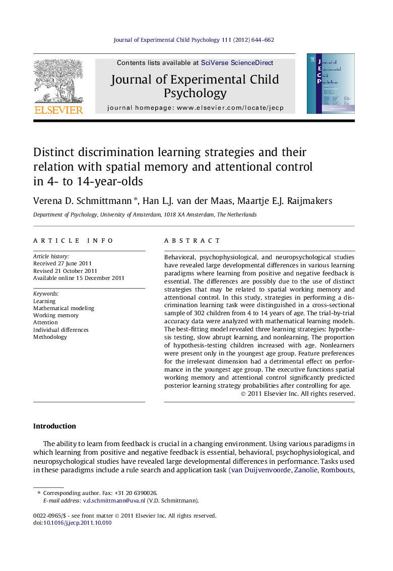 Distinct discrimination learning strategies and their relation with spatial memory and attentional control in 4- to 14-year-olds