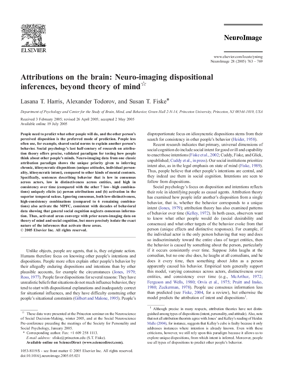 Attributions on the brain: Neuro-imaging dispositional inferences, beyond theory of mind