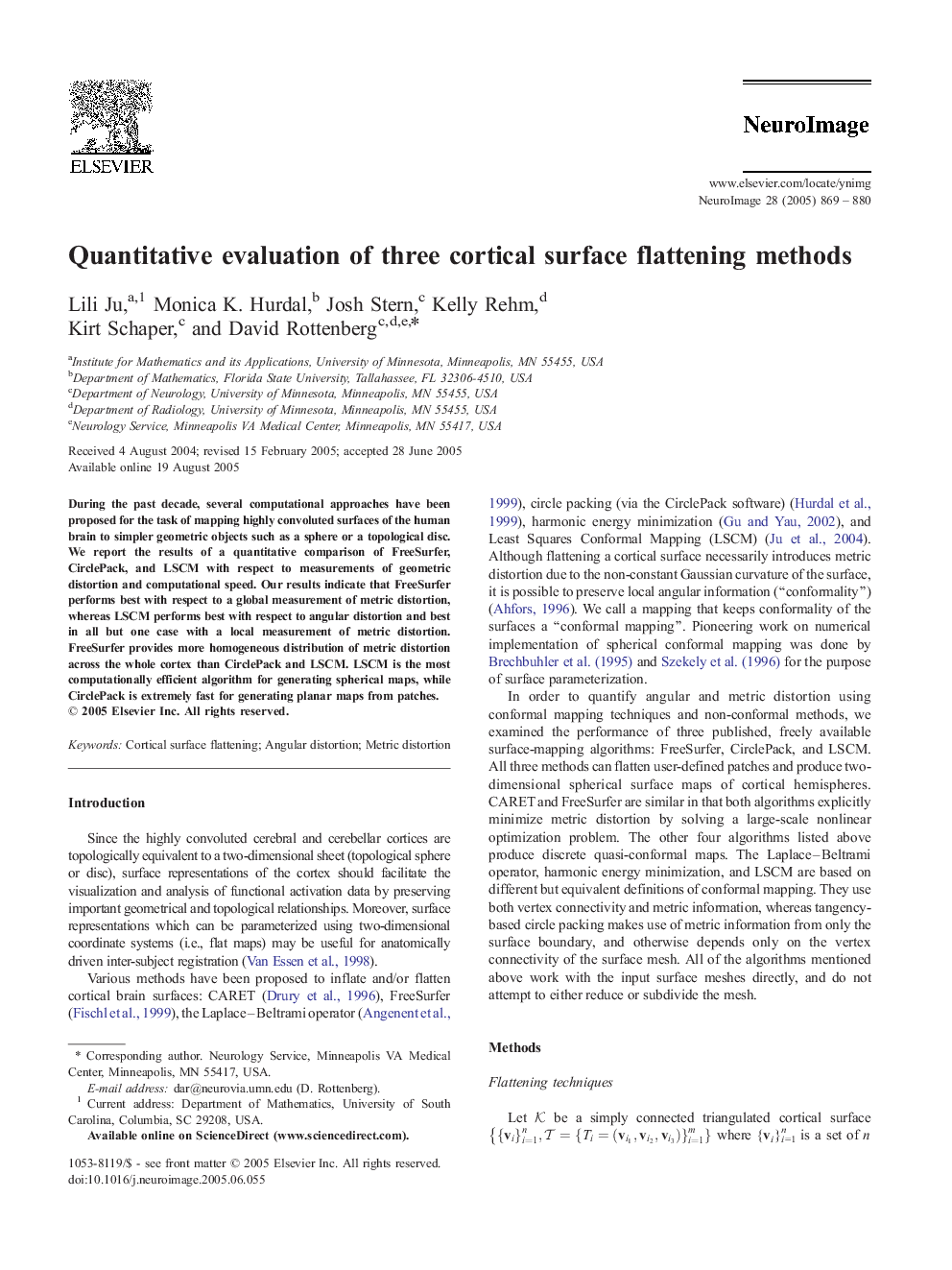 Quantitative evaluation of three cortical surface flattening methods