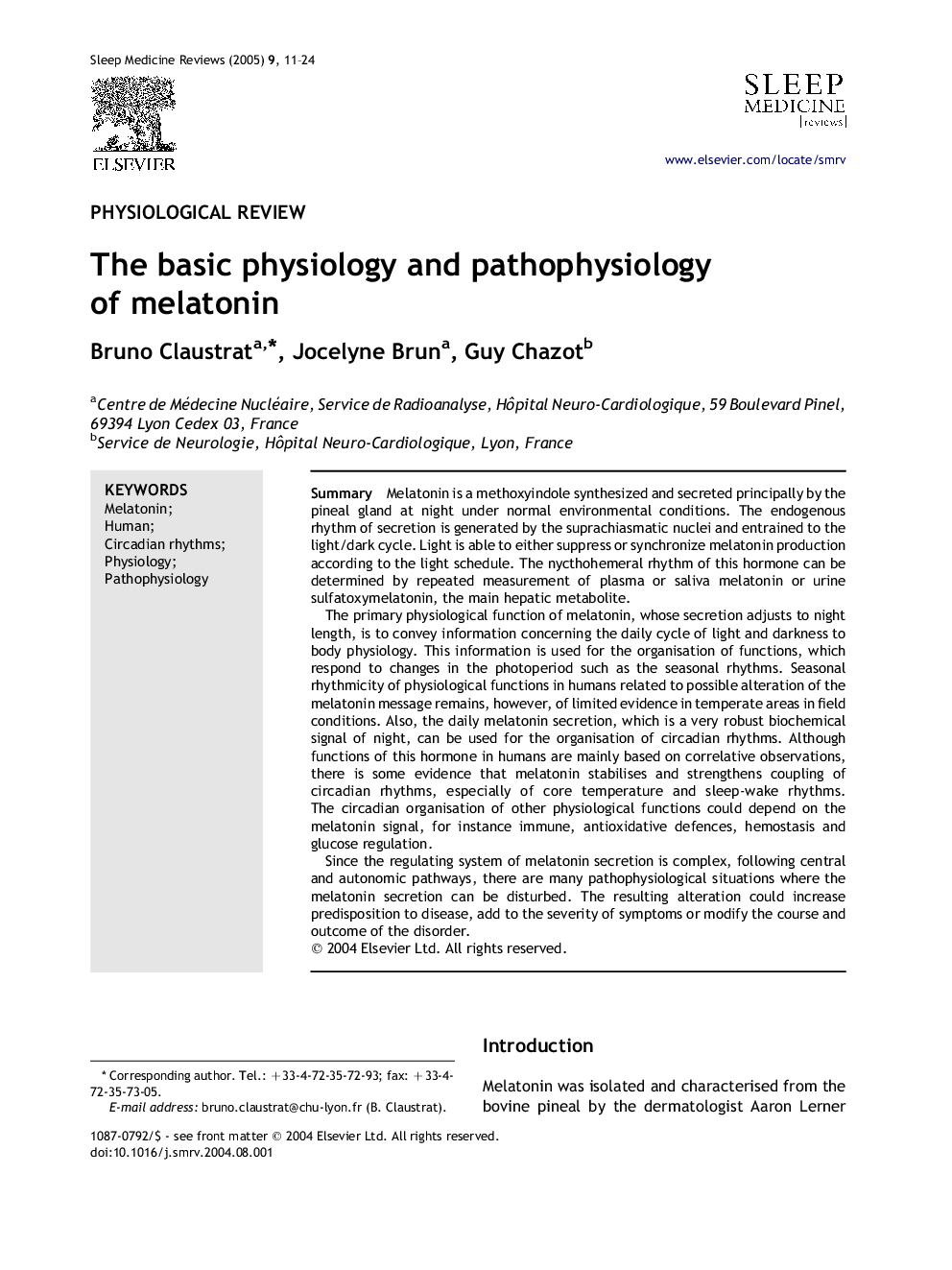 The basic physiology and pathophysiology of melatonin