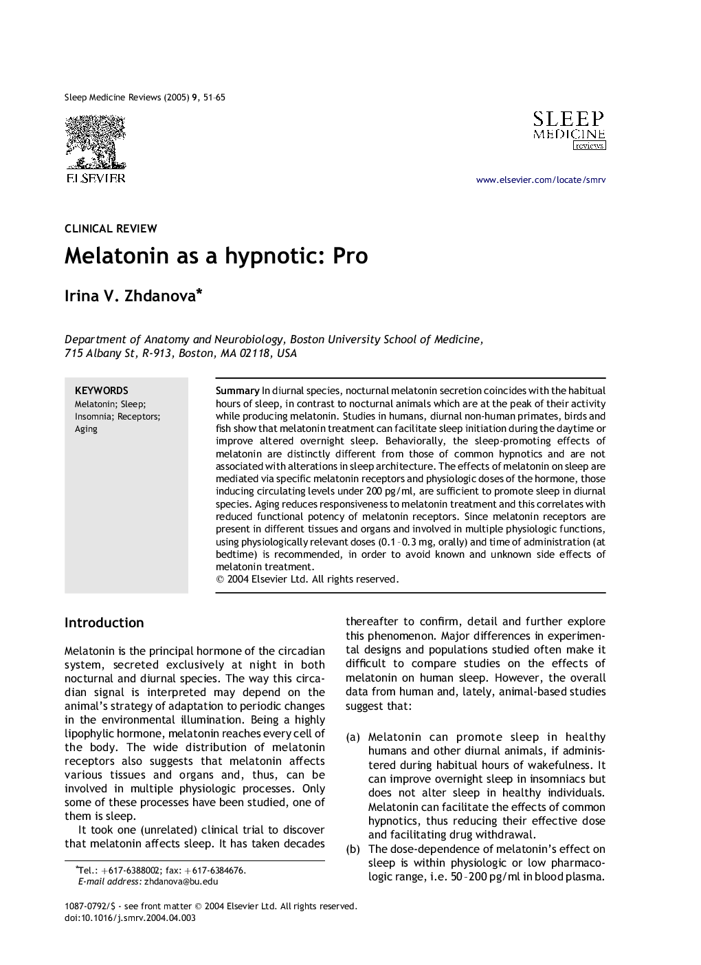Melatonin as a hypnotic: Pro
