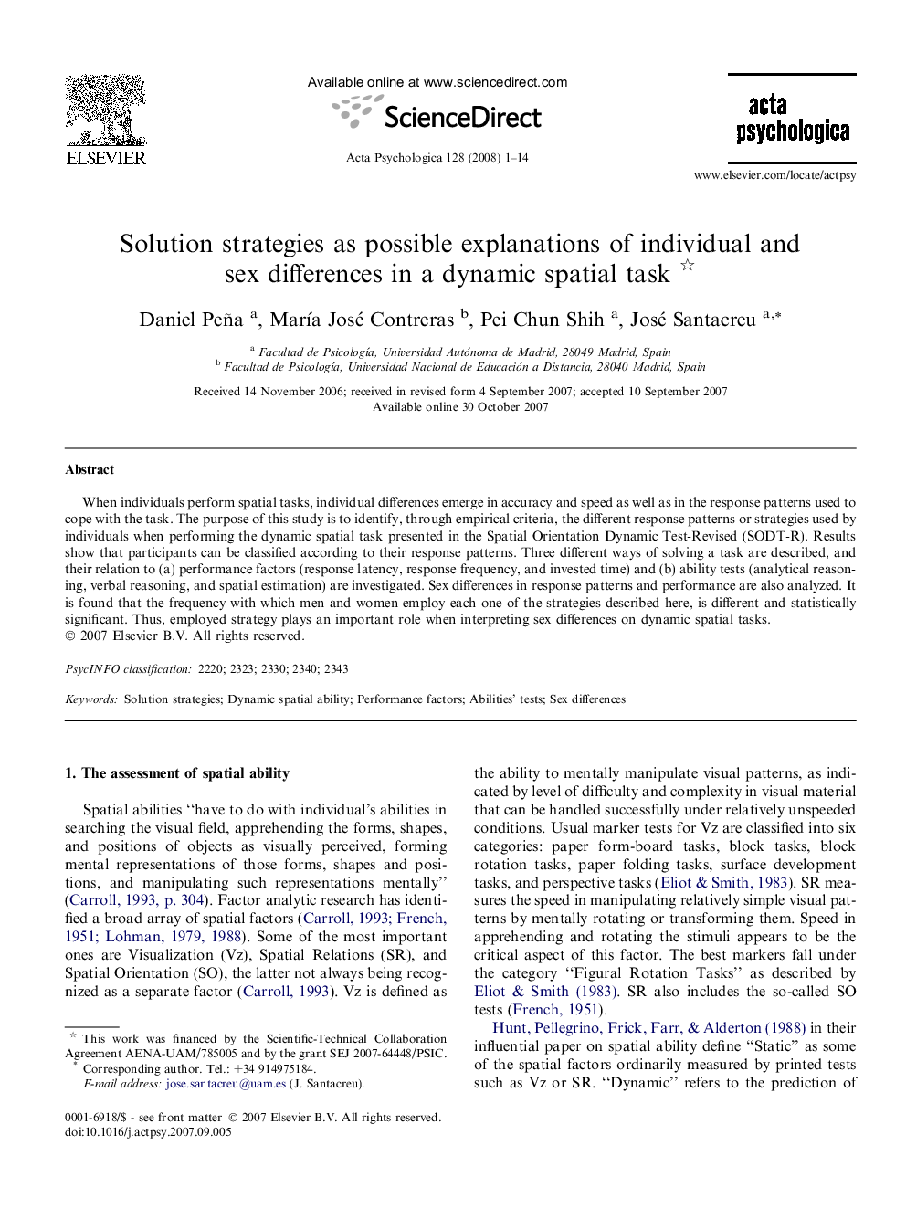 Solution strategies as possible explanations of individual and sex differences in a dynamic spatial task 