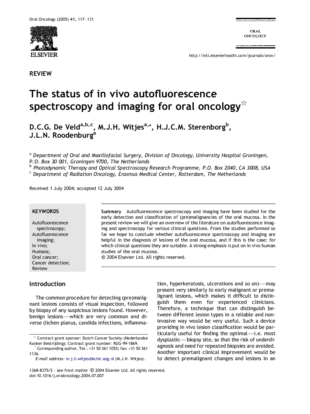 The status of in vivo autofluorescence spectroscopy and imaging for oral oncology