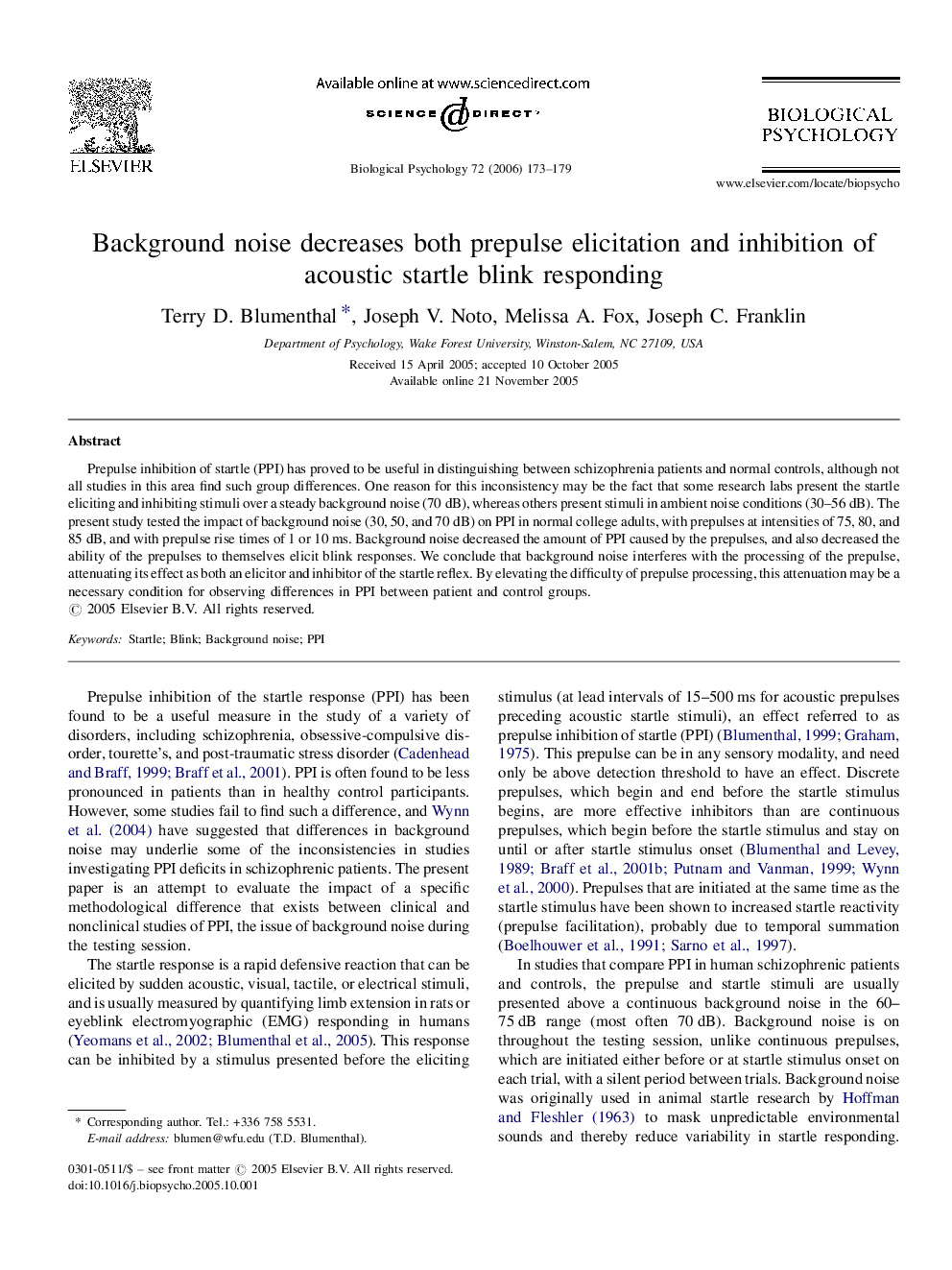 Background noise decreases both prepulse elicitation and inhibition of acoustic startle blink responding