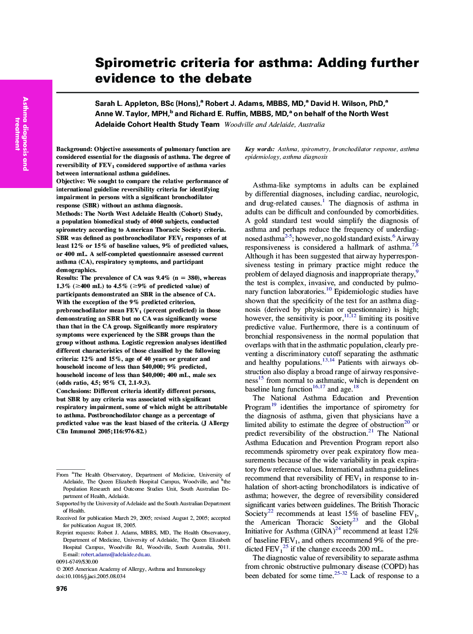 Spirometric criteria for asthma: Adding further evidence to the debate