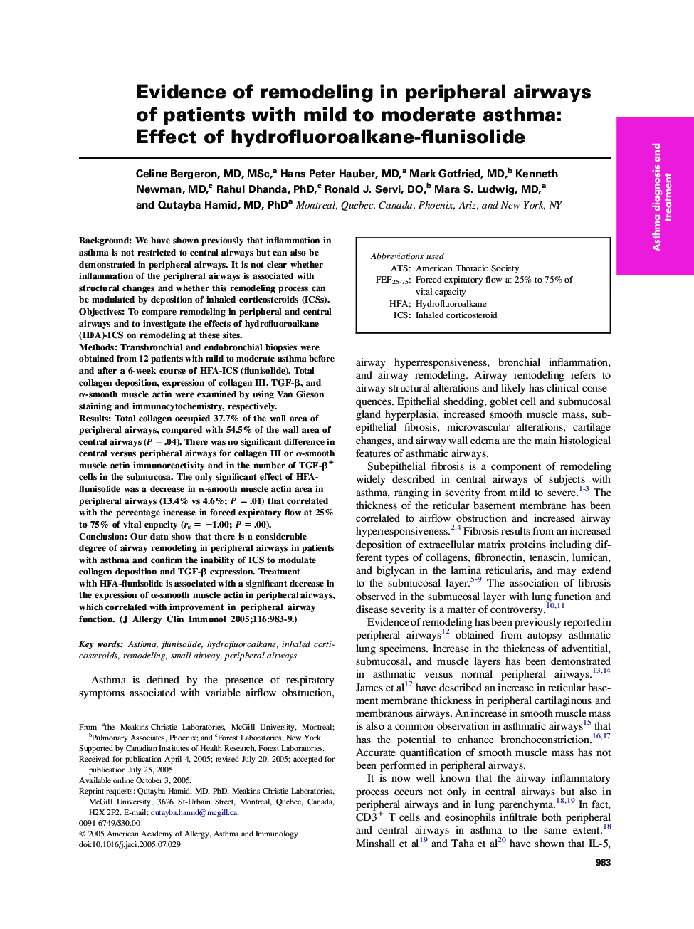 Evidence of remodeling in peripheral airways of patients with mild to moderate asthma: Effect of hydrofluoroalkane-flunisolide