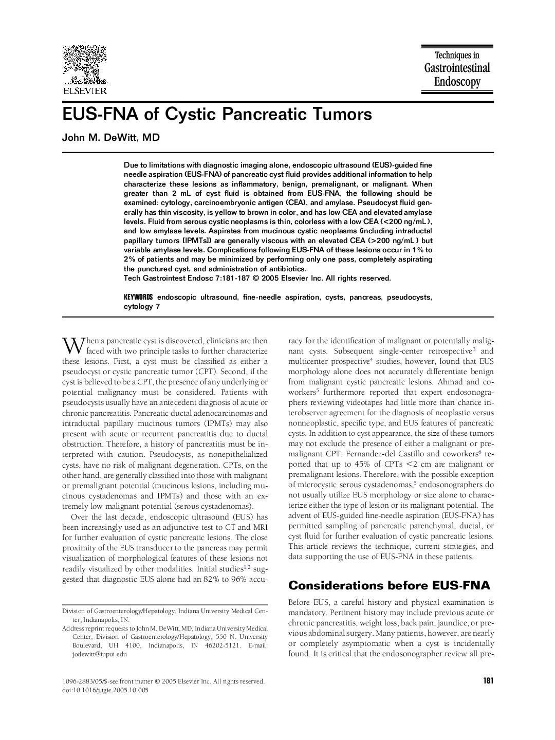 EUS-FNA of Cystic Pancreatic Tumors