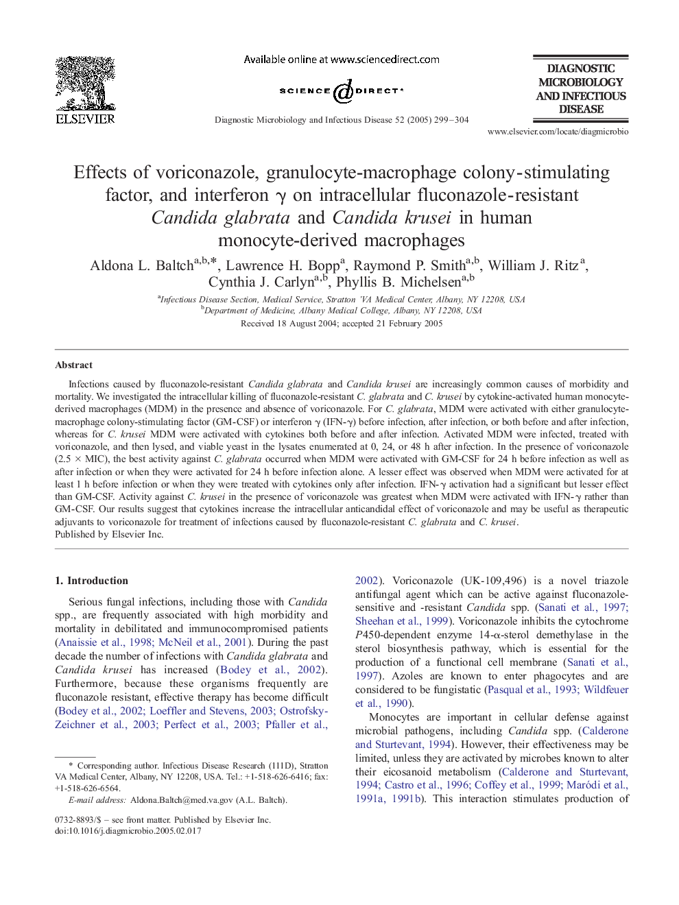 Effects of voriconazole, granulocyte-macrophage colony-stimulating factor, and interferon Î³ on intracellular fluconazole-resistant Candida glabrata and Candida krusei in human monocyte-derived macrophages