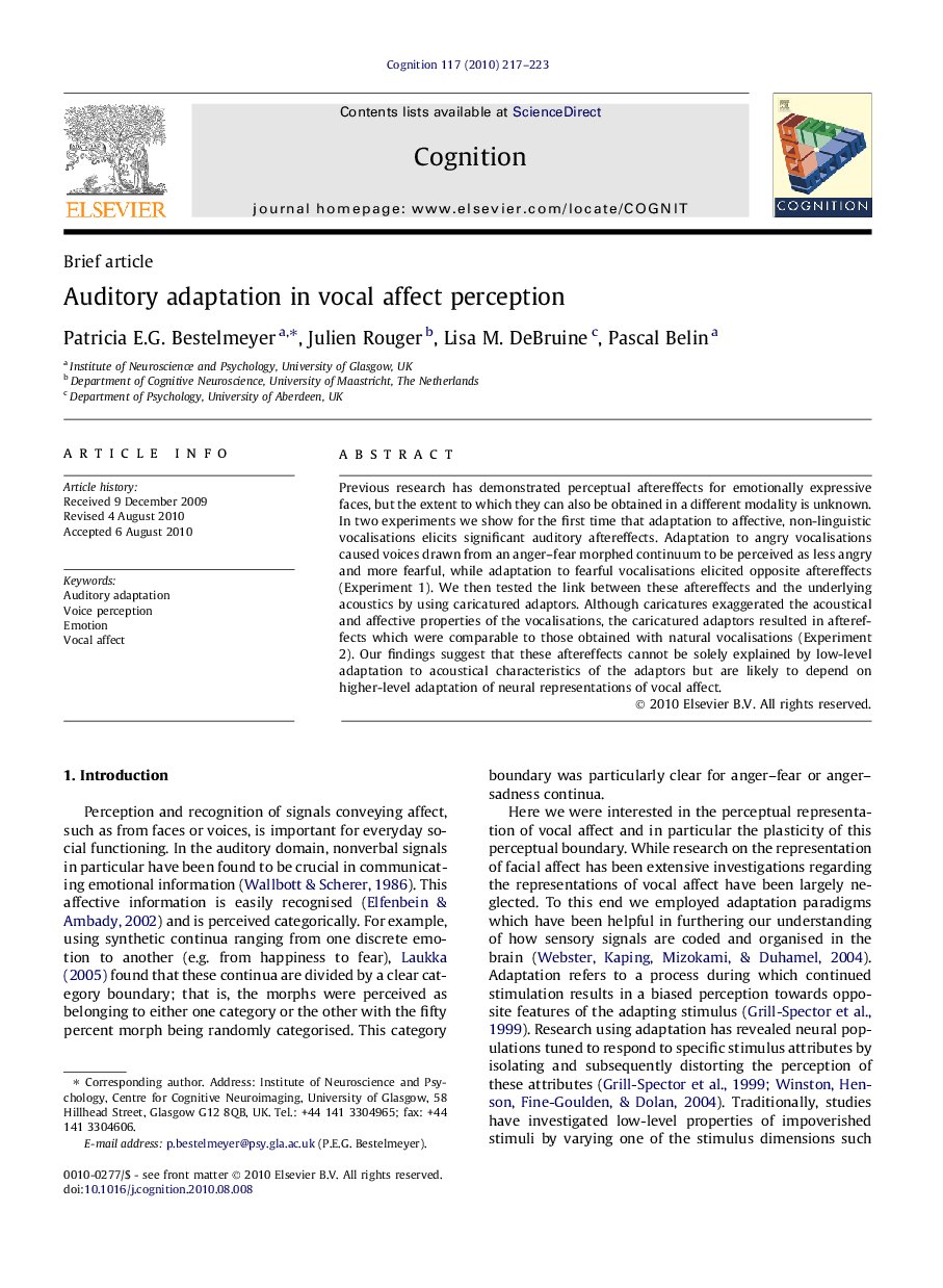 Auditory adaptation in vocal affect perception