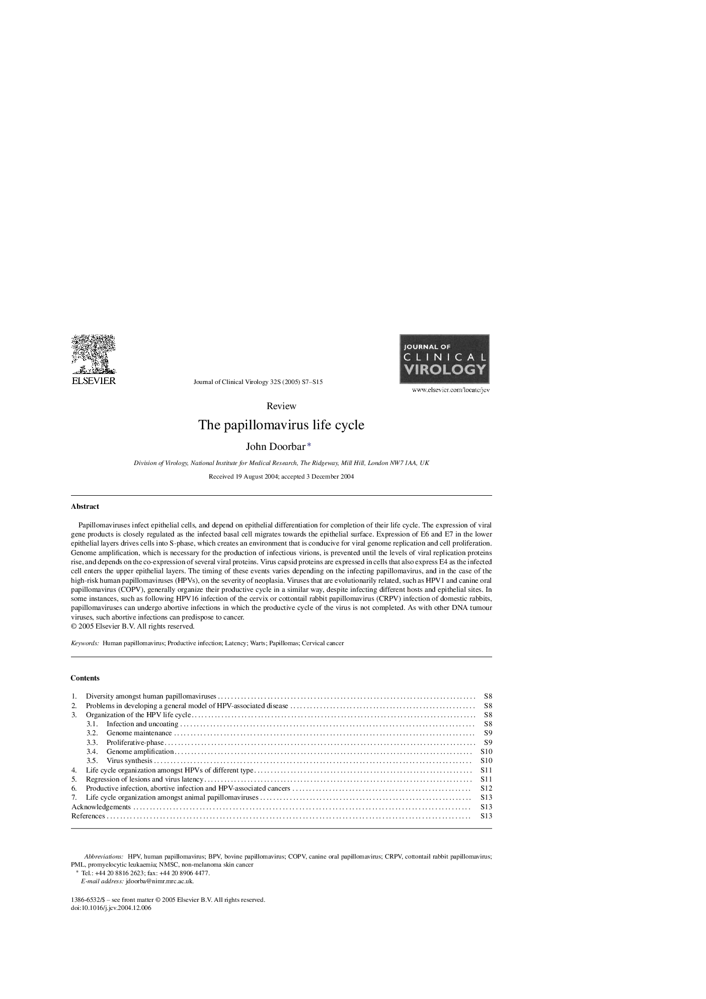 The papillomavirus life cycle