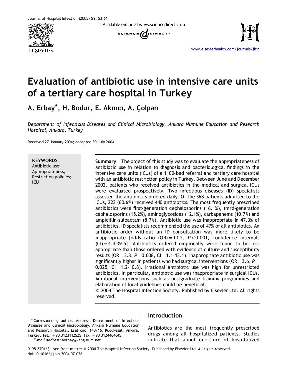 Evaluation of antibiotic use in intensive care units of a tertiary care hospital in Turkey