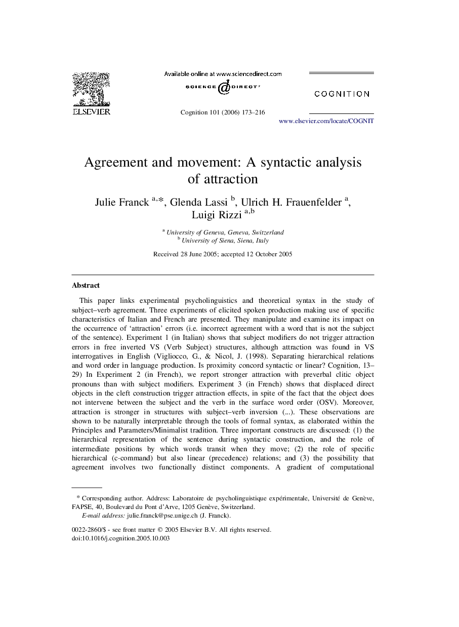 Agreement and movement: A syntactic analysis of attraction