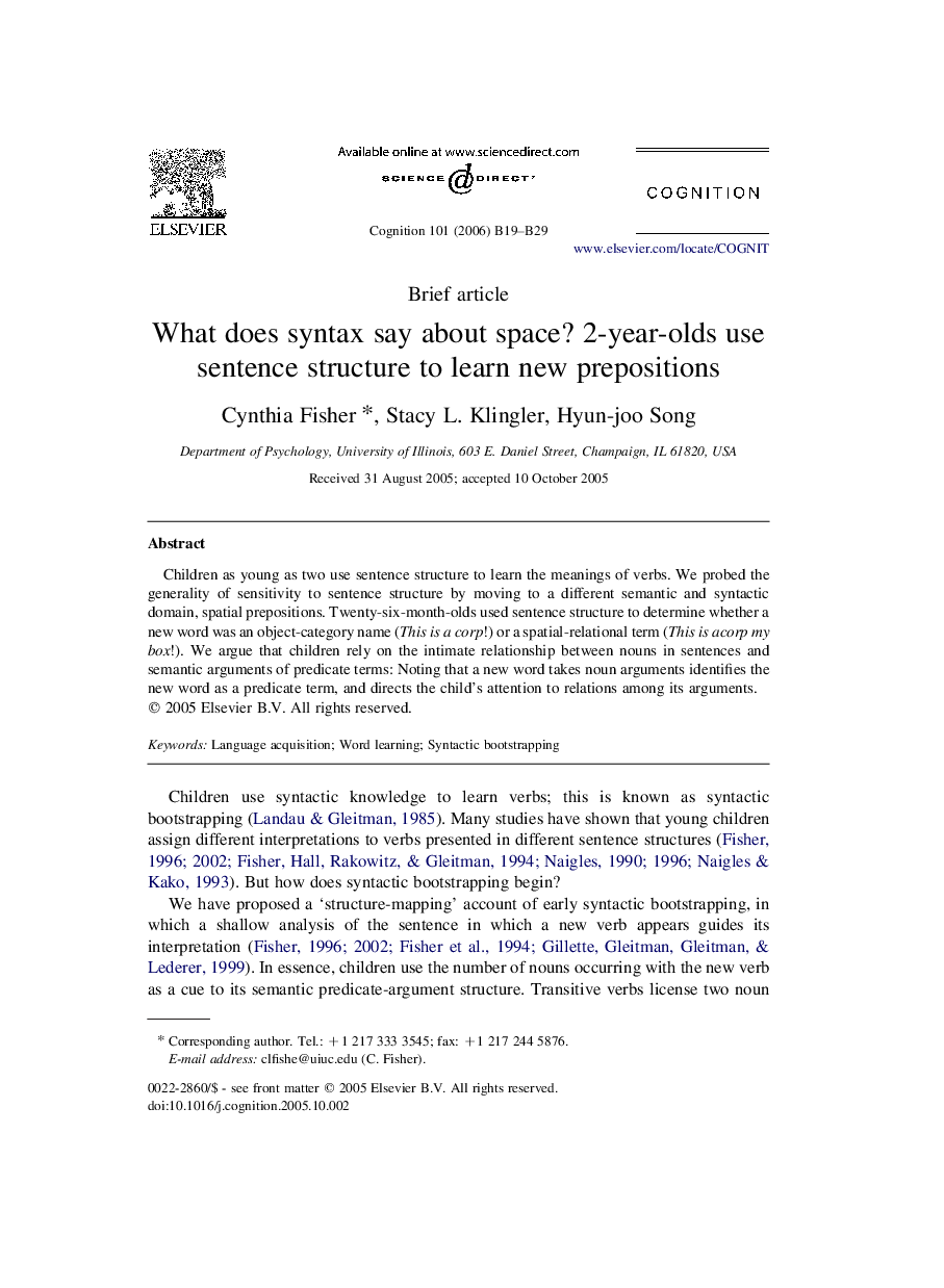 What does syntax say about space? 2-year-olds use sentence structure to learn new prepositions