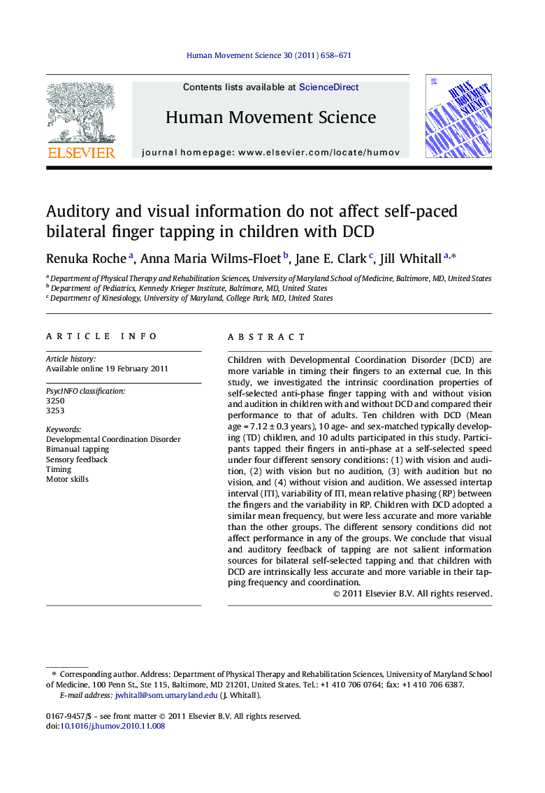 Auditory and visual information do not affect self-paced bilateral finger tapping in children with DCD